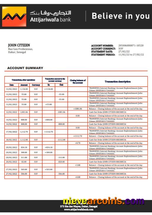 Senegal Attijariwafa Bank statement